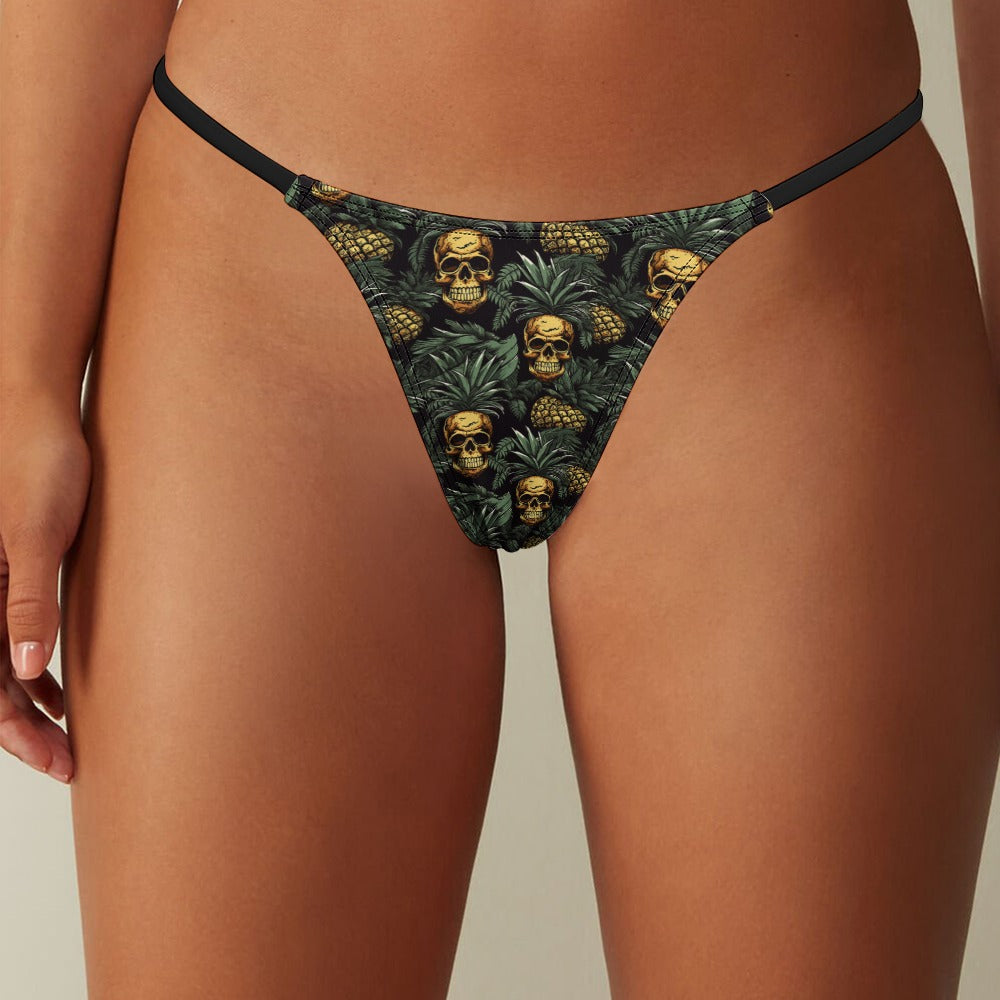 Pineapple Skull Polyester Thong In Tropical Print