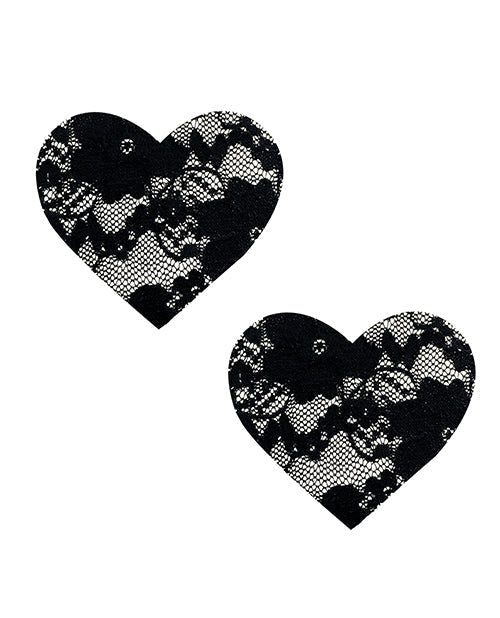 Black Lace Heart Pasties - One Size
