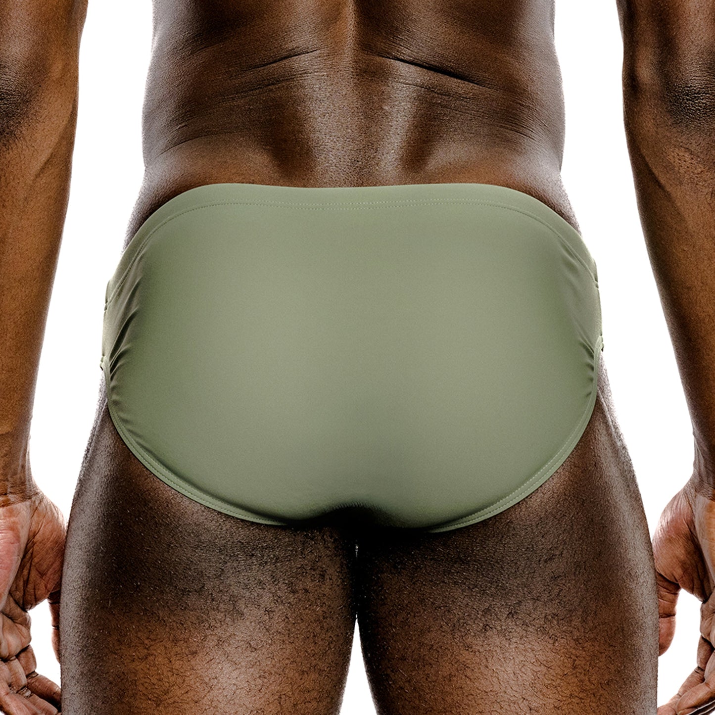 Sage Green Spandex Swim Brief With Front Seam Shaping And Low-Rise Cut