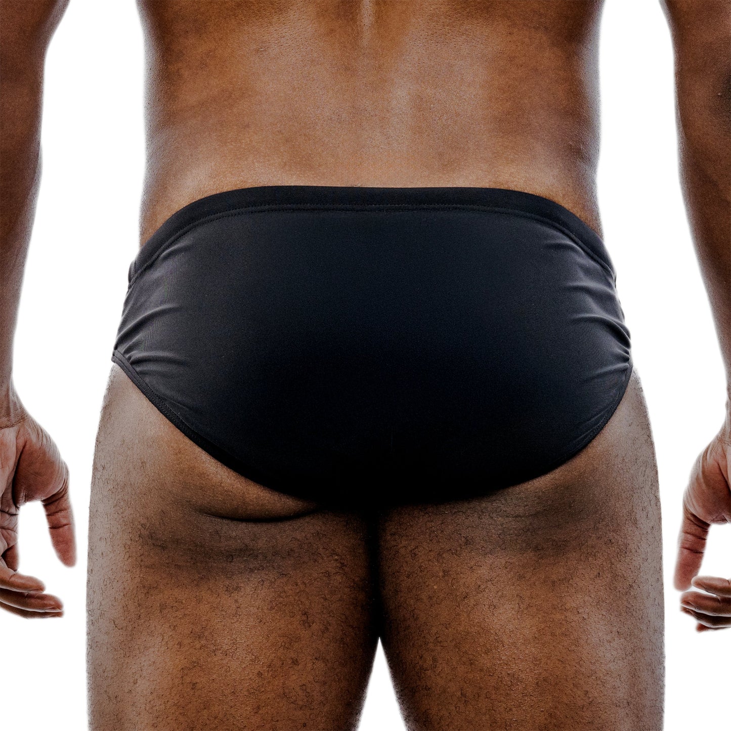 Black Spandex Swim Brief With Front Seam Shaping And Low-Rise Cut