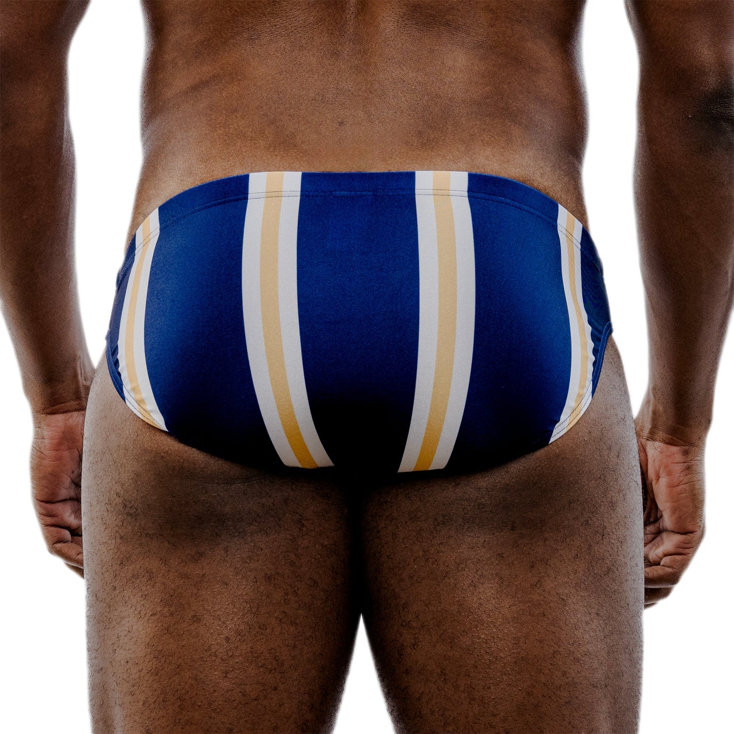 Blue Spandex Swim Brief With Bold Colorblock Design And Low-Rise Cut