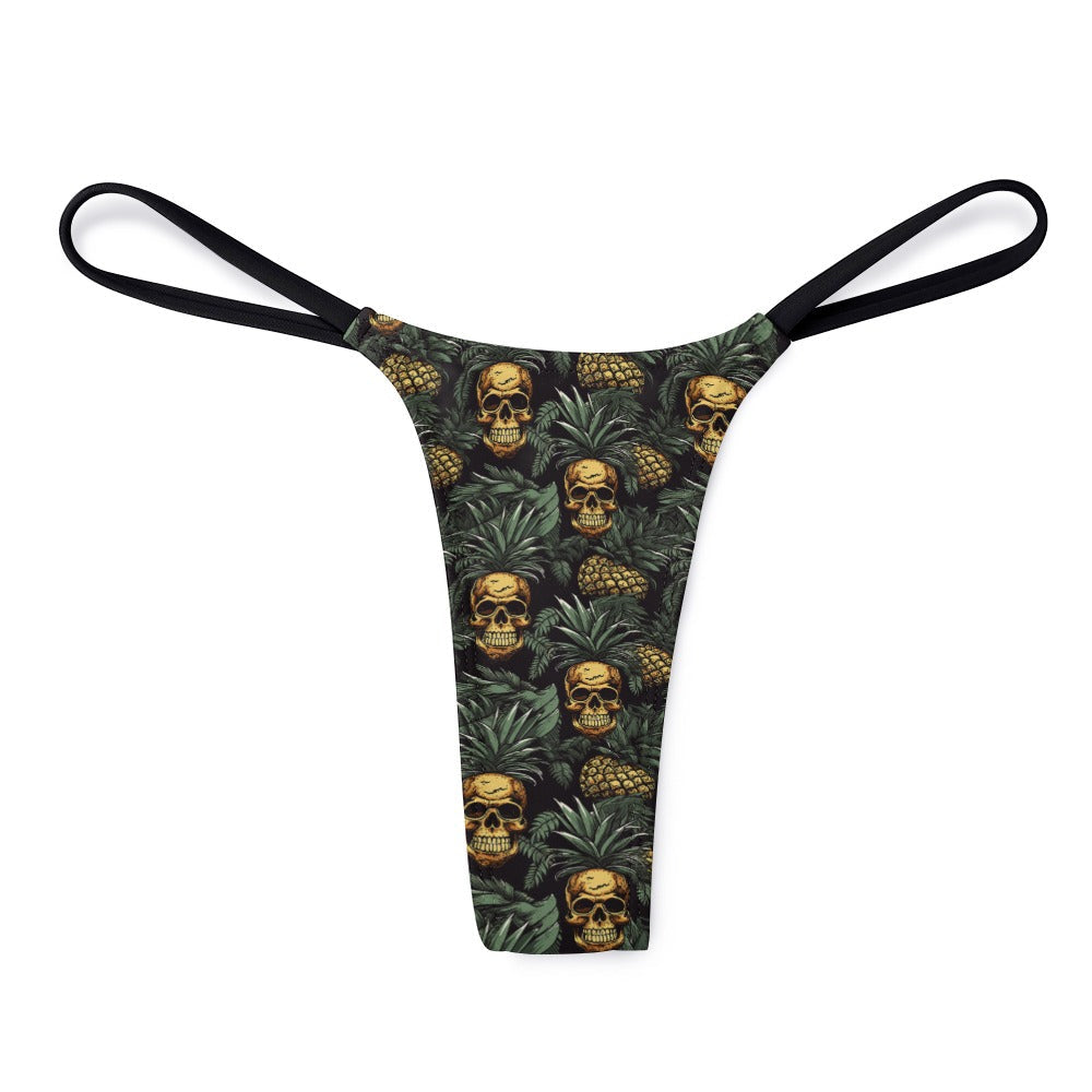 Pineapple Skull Polyester Thong In Tropical Print