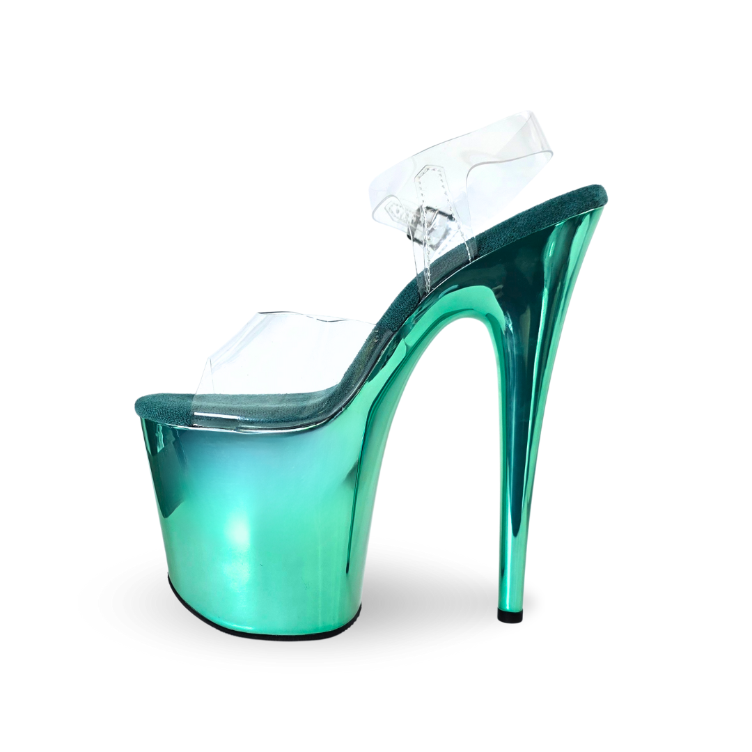 CHROME Emerald 8-Inch Platform Heels With Clear Double Straps And 4-Inch Platform