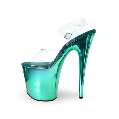 CHROME Emerald 8-Inch Platform Heels With Clear Double Straps And 4-Inch Platform