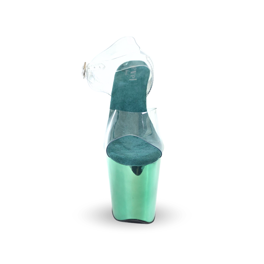 CHROME Emerald 8-Inch Platform Heels With Clear Double Straps And 4-Inch Platform
