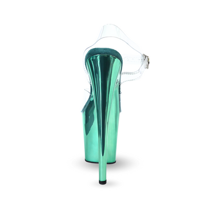 CHROME Emerald 8-Inch Platform Heels With Clear Double Straps And 4-Inch Platform