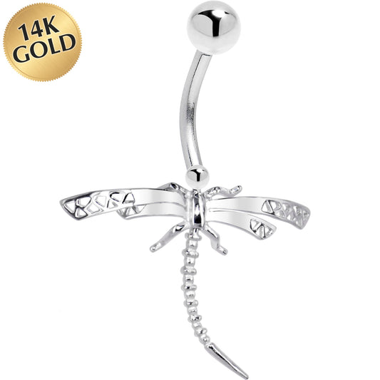 16G Solid 14K White Gold Dragonfly Belly Ring
