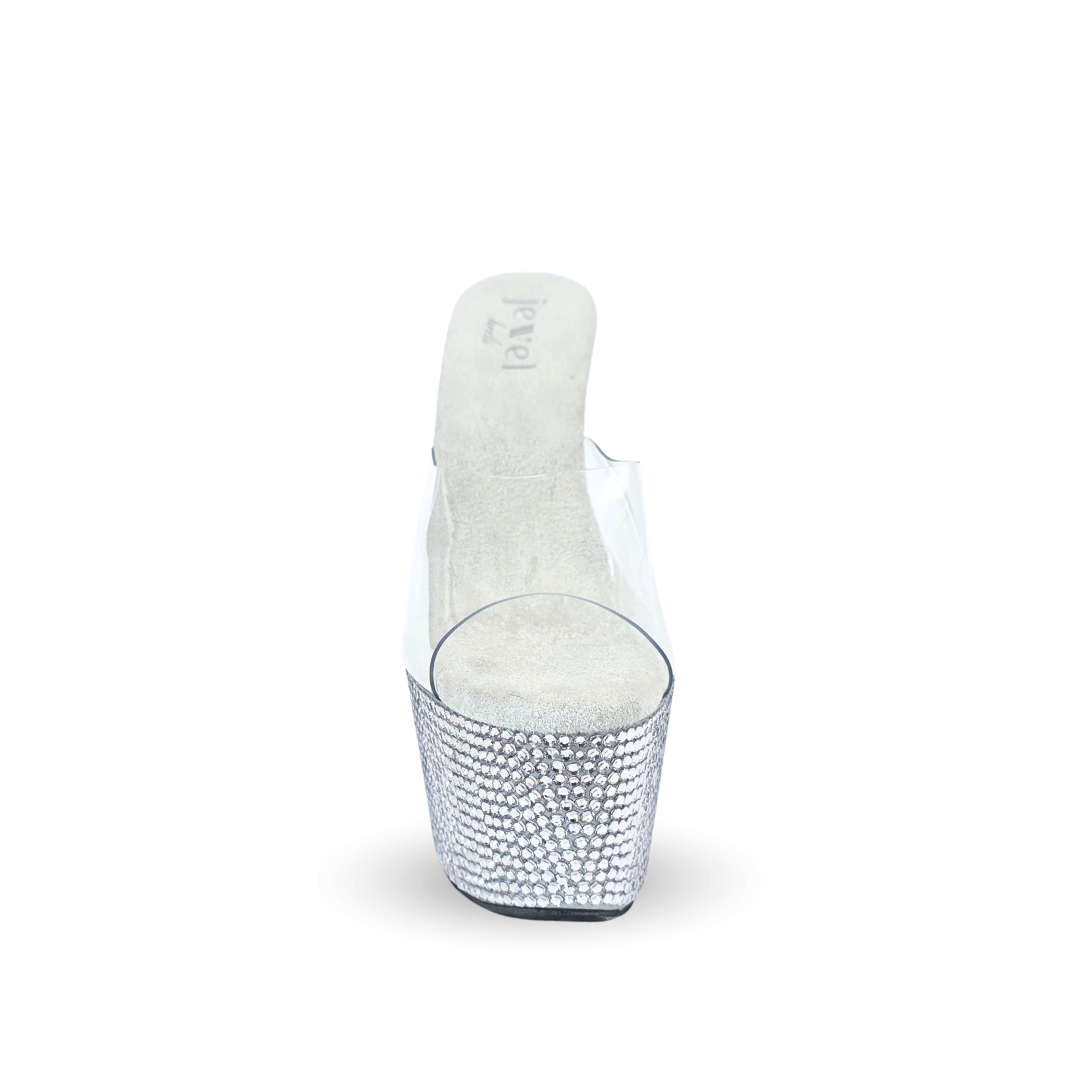 IDOL White 7-Inch Platform Heels with Single Clear Strap - Final Sale
