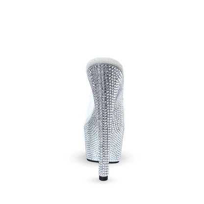 IDOL White 7-Inch Platform Heels with Single Clear Strap - Final Sale