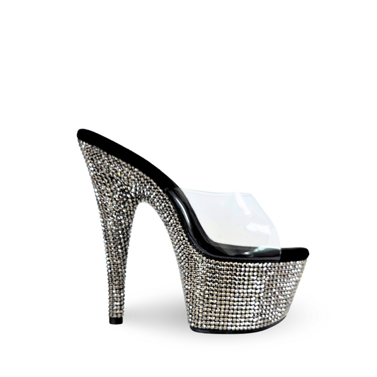 IDOL Black Stardust 7-Inch Single Strap Platform Heels