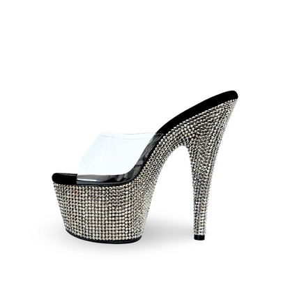 IDOL Black Stardust 7-Inch Single Strap Platform Heels