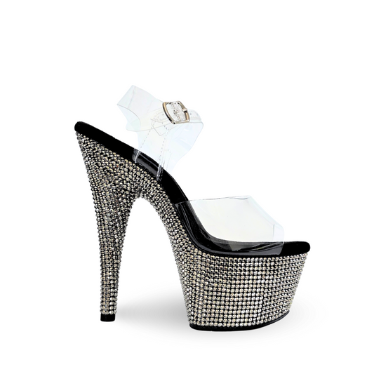 IDOL Black Stardust (7) Double Strap Heels