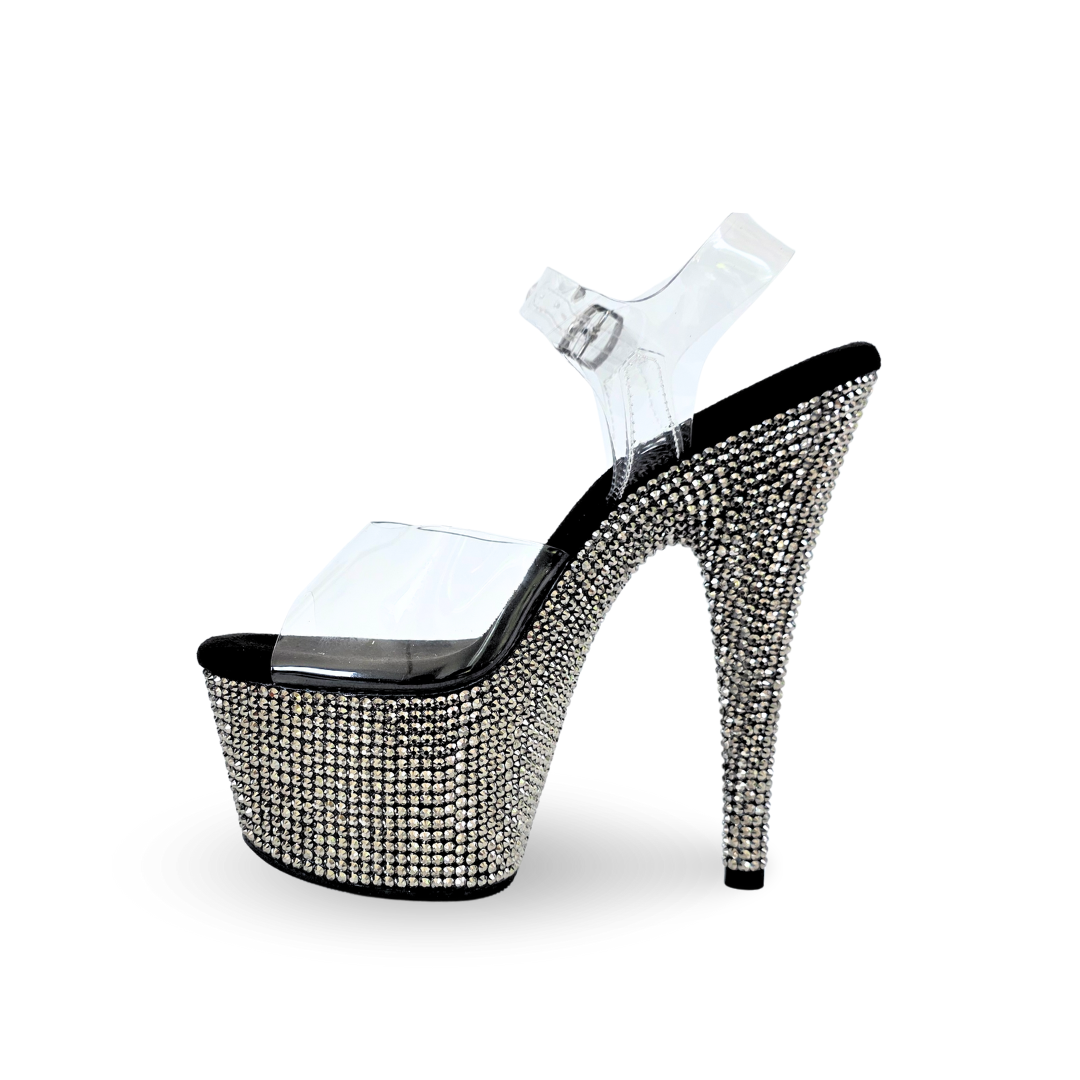 IDOL Black Stardust (7) Double Strap Heels