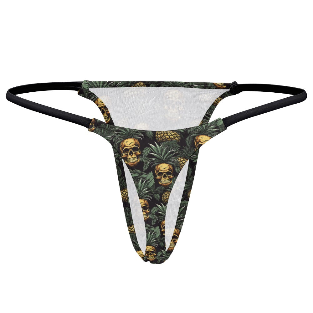 Pineapple Skull Polyester Thong In Tropical Print