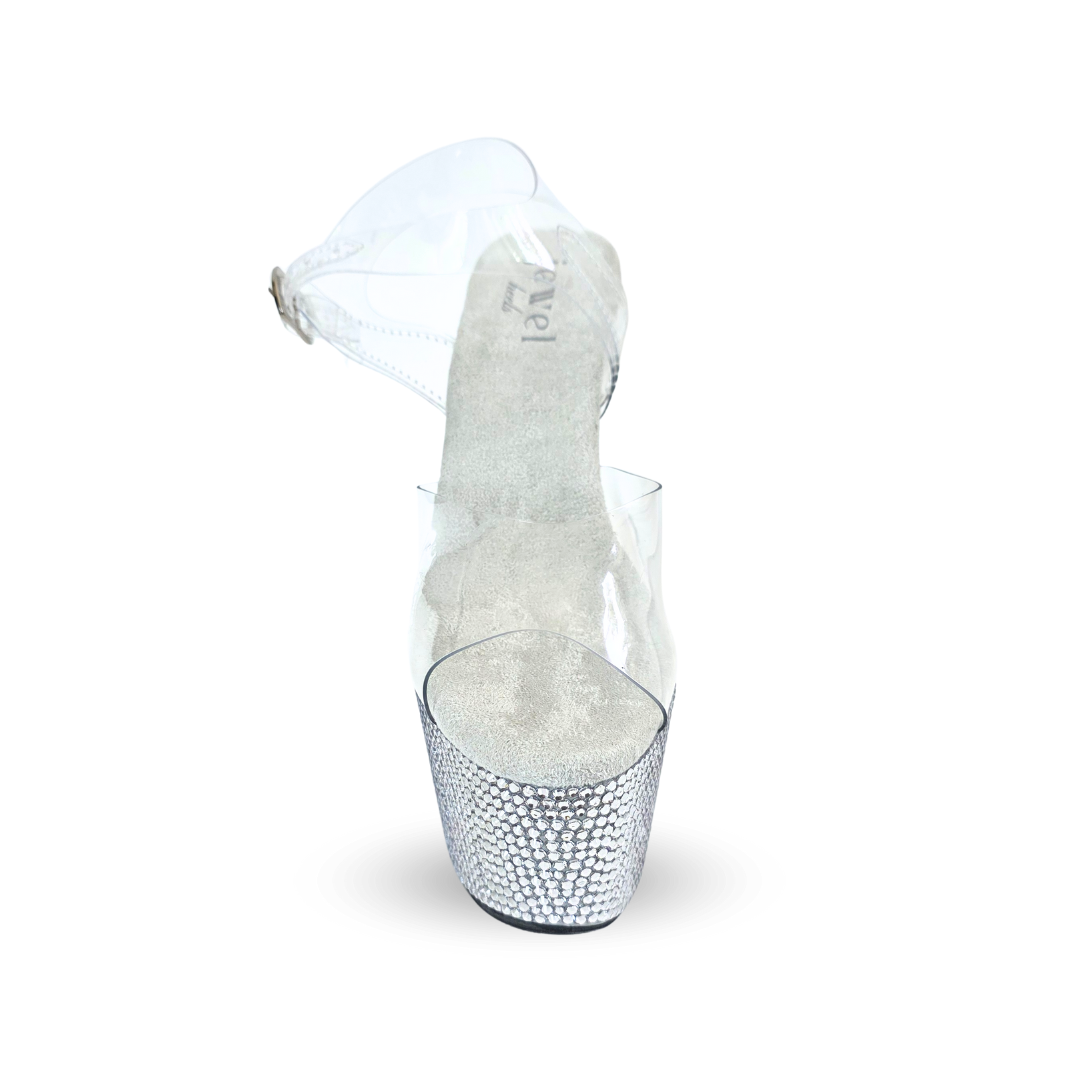 IDOL White 7 Inch Platform Heel With Double Transparent Straps Final Sale