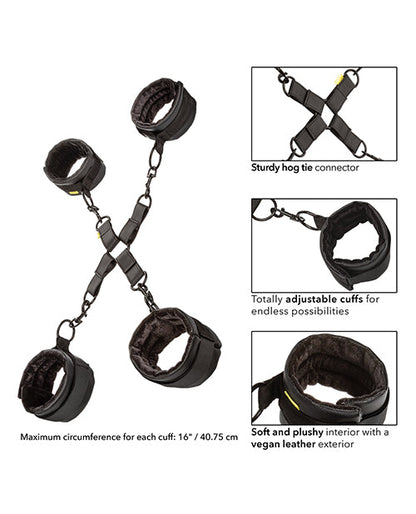 Boundless Hog Tie In Black Vegan Leather With Adjustable Wrist And Ankle Cuffs