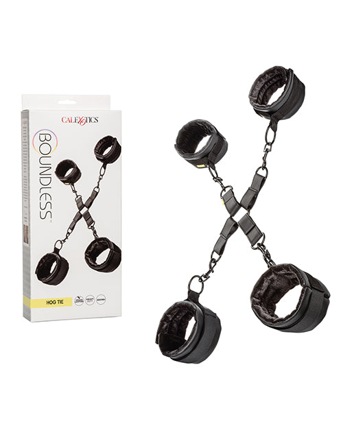 Boundless Hog Tie In Black Vegan Leather With Adjustable Wrist And Ankle Cuffs