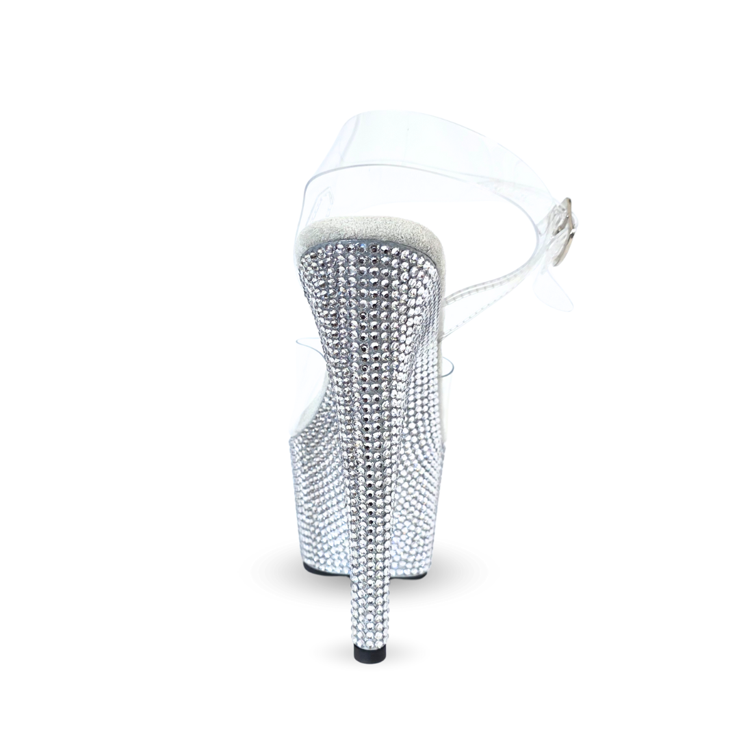 IDOL White 7 Inch Platform Heel With Double Transparent Straps Final Sale