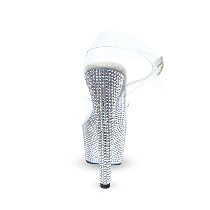 IDOL White 7 Inch Platform Heel With Double Transparent Straps Final Sale