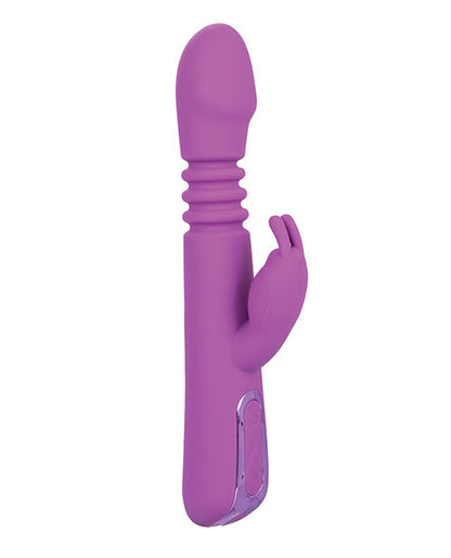 Purple thrusting rabbit vibrator with rabbit ears and ridged midsection