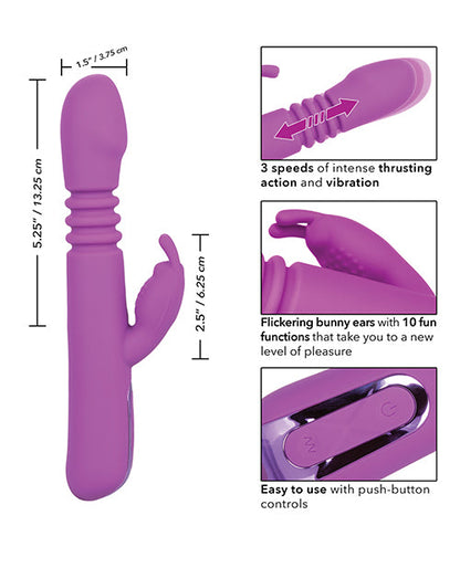 Purple thrusting rabbit vibrator showing push-button controls and 3 speed modes