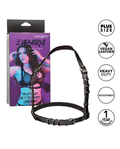 Plus size halter buckle harness, black with metal ring accents and adjustable straps
