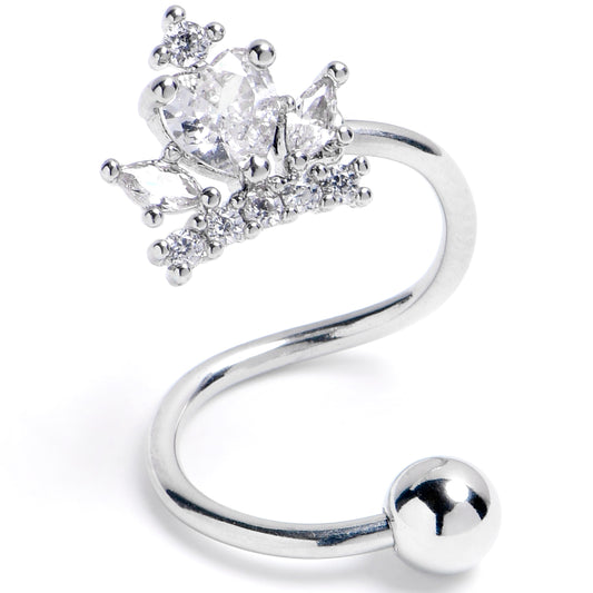 16G 3/8 Clear Gem Crown Heart Spiral Twister Belly Ring