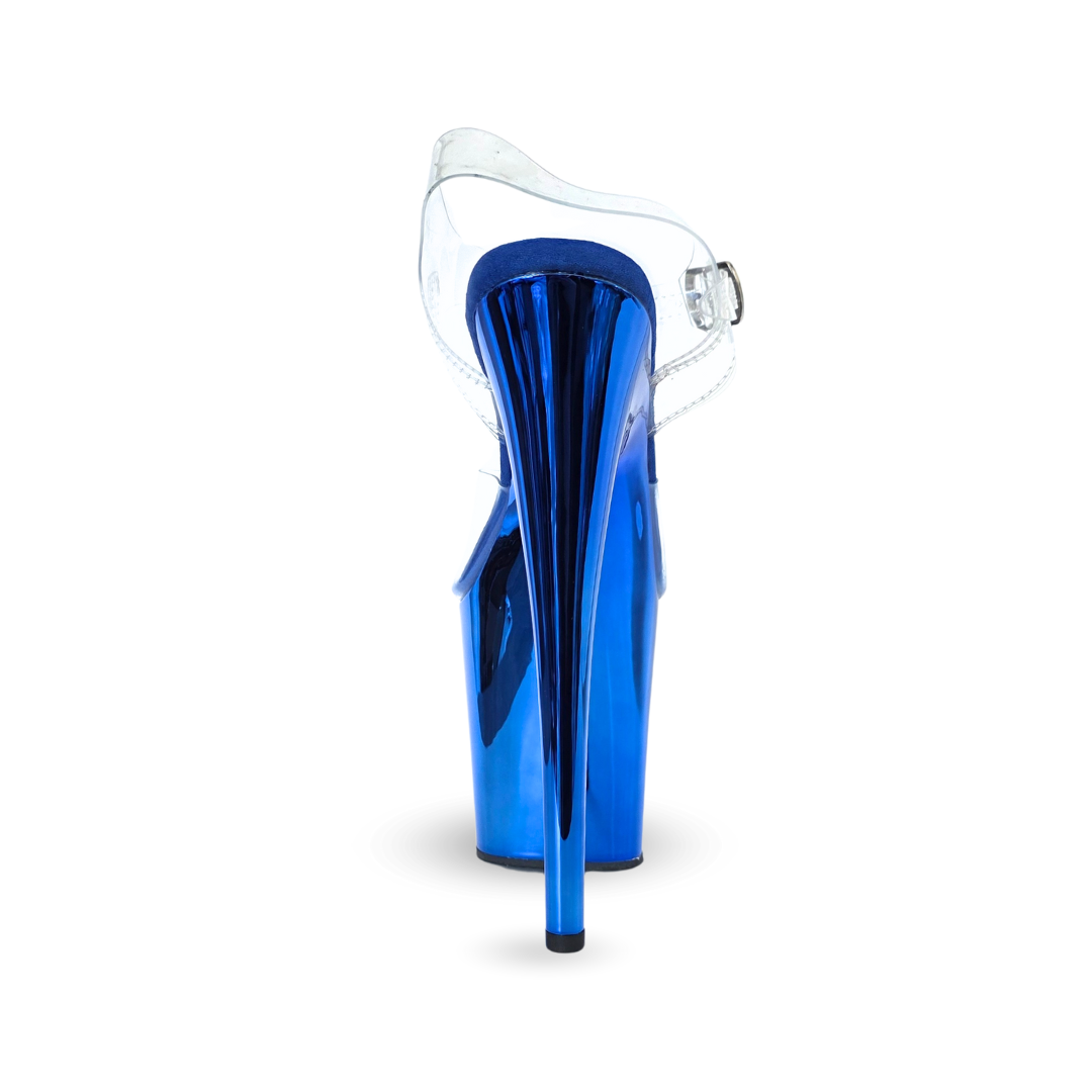 CHROME Sapphire Blue Platform Heels with Clear Double Straps
