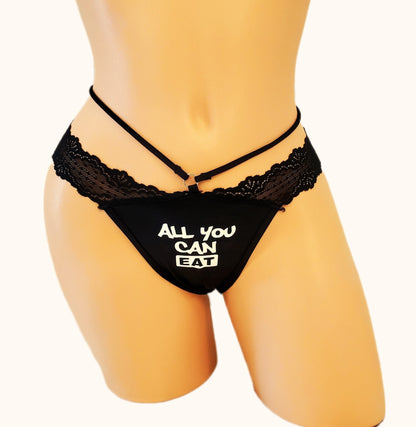 All You Can Eat Black Lace Thong Panty