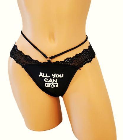 All You Can Eat Black Lace Thong Panty