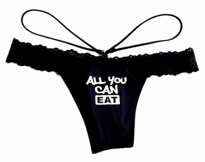 All You Can Eat Black Lace Thong Panty
