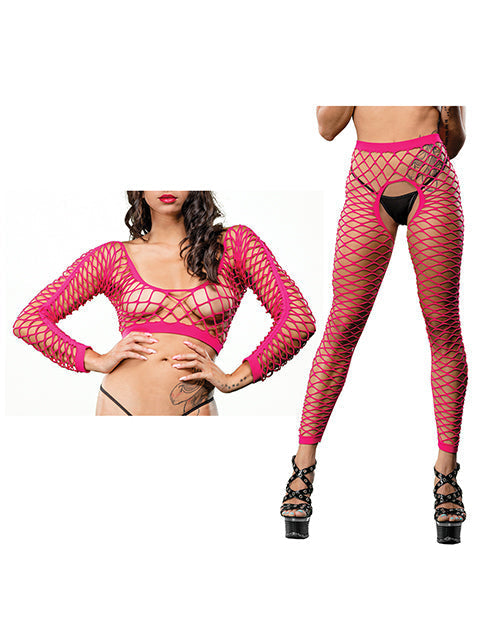 Legging Rose Résille Ouvert à l'Entrejambe "Naughty Girl" Beverly Hills Taille Unique