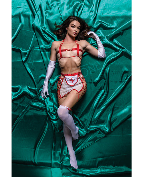 Infirmière coquine 5 pièces Rouge/Blanc T.S/M