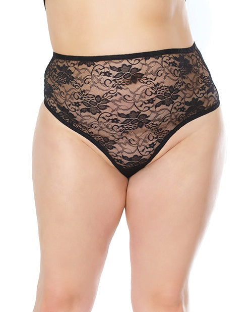 Tanga taille haute en dentelle stretch Noir TG/XL