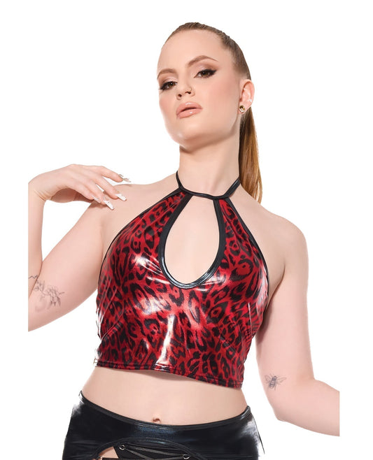 Haut dos-nu Darque Metallic Wet Look Keyhole - Rouge/Noir TP/P