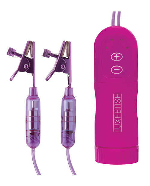 Lux Fetish Pink And Purple Vibrating Nipple Clamps With Wired Remote Control