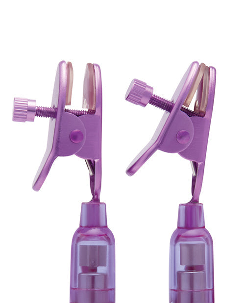 Lux Fetish Pink And Purple Vibrating Nipple Clamps With Wired Remote Control