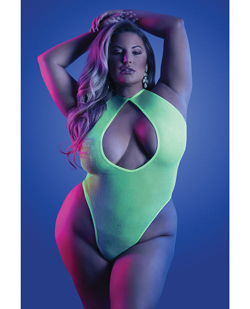 Glow Nocturnal UV Reactive Halter Teddy With Keyhole Cutout Neon Chartreuse Queen Size