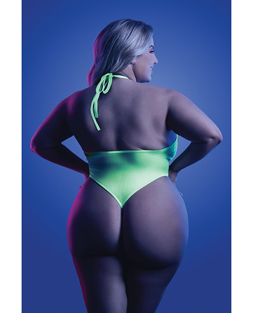 Glow Nocturnal UV Reactive Halter Teddy With Keyhole Cutout Neon Chartreuse Queen Size