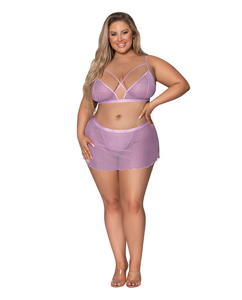 Soutien-gorge sans armature à brides Girl Next Door avec jupe-tanga coquine lilas 2XL
