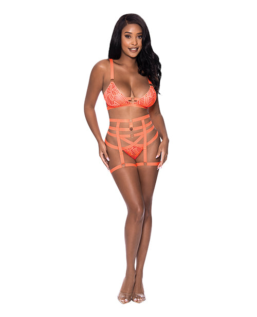 Bralette Rude Awakening, porte-jarretelles cuissardes et culotte coquine orange S/M