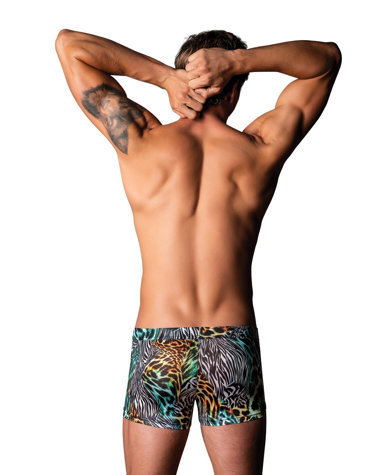 Male Power Animal Print Uplift Mini Short With Contoured Pouch