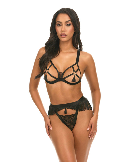 Ensemble 2 pièces Annika Open Cup avec franges et pompons – Noir T L/XL