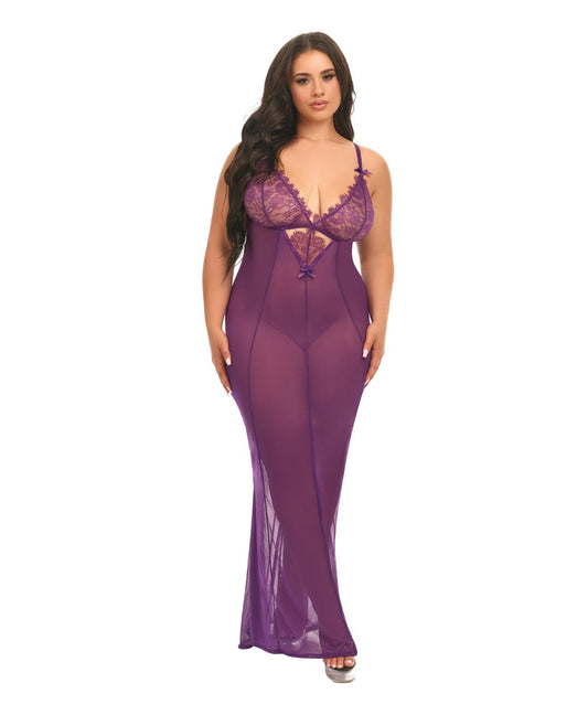 Robe Katana en maille et dentelle cils – violet 1X/2X