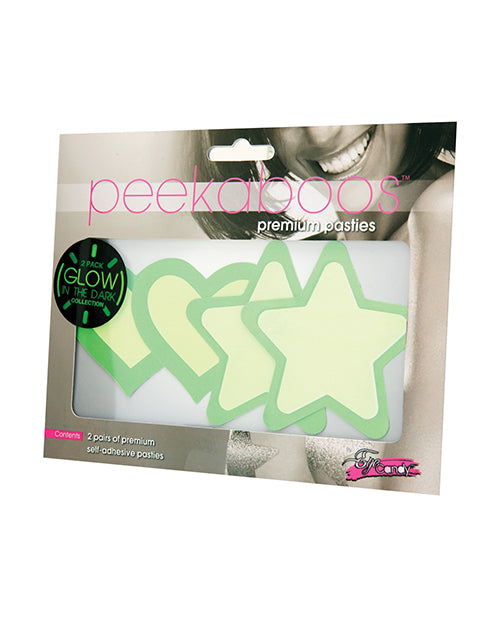 Peekaboos Cœurs et Étoiles Lumineux dans le Noir - Vert 2 Paires