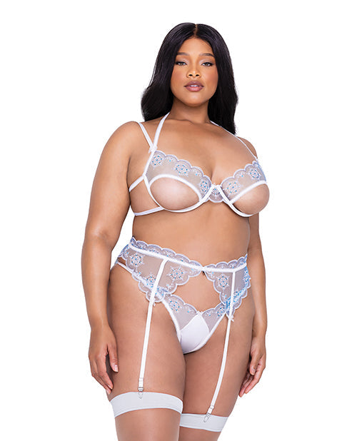 Soutien-gorge brodé flocon de neige métallique Holiday Snow Queen et string taille haute bleu/blanc 2X