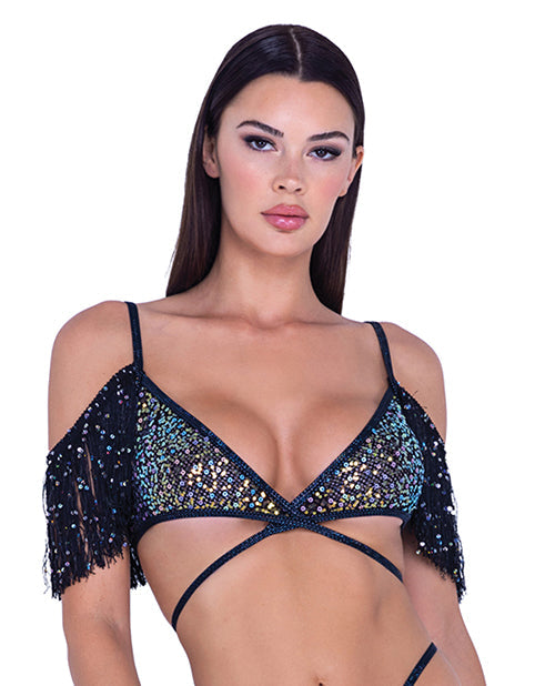 Haut à franges en résille et sequins - Noir/Multicolore TP/M
