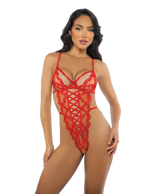 Teddy baroque brodé cœur en dentelle - Rouge TP/P