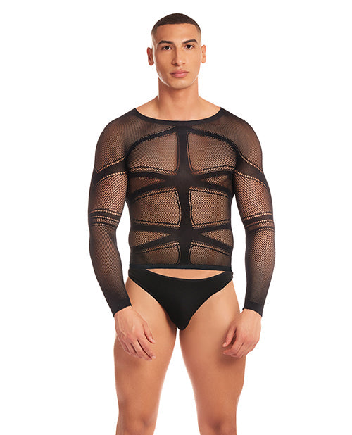 Ensemble 2 pièces résille Rainbow Party Cam Boy avec string - Noir L/XL