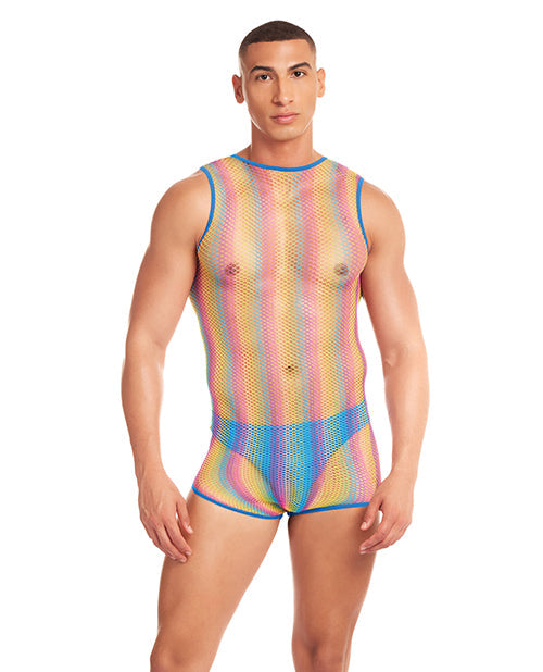 Ensemble 2 pièces débardeur filet étoile Rainbow Party avec string - Arc-en-ciel S/M
